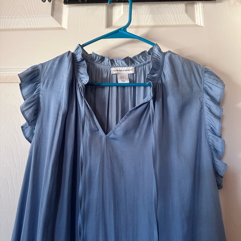 Women's Blue Ruffled Top - Picture 2 of 3